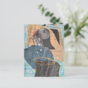 Papageientaucher mit Fisch Mixed Media Collage Postkarte