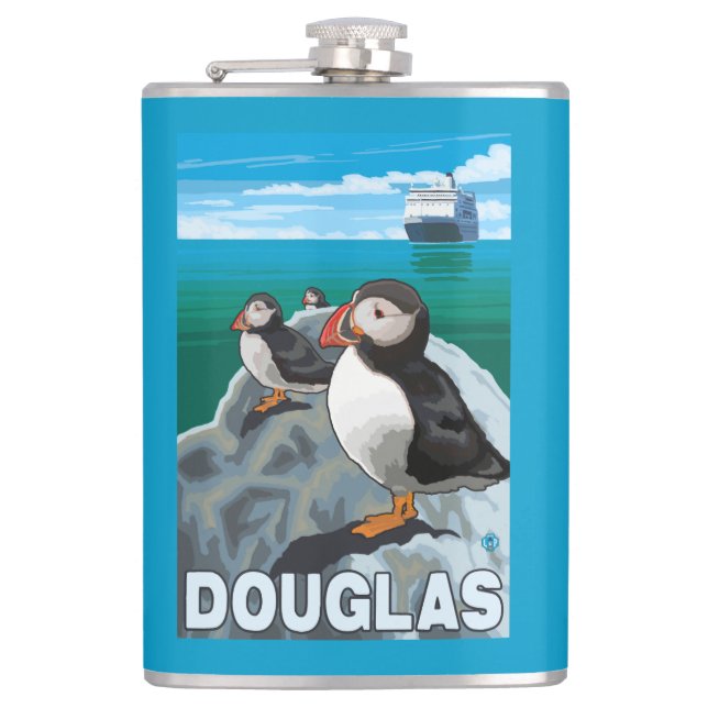 Papageientaucher u. Kreuzschiff - Douglas, Alaska Flachmann (Vorderseite)
