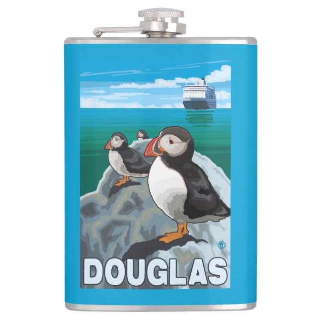 Papageientaucher u. Kreuzschiff - Douglas, Alaska Flachmann (Vorderseite)