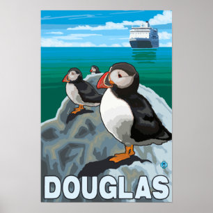 Papageientaucher u. Kreuzschiff - Douglas, Alaska Poster