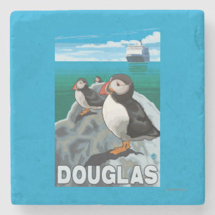 Papageientaucher u. Kreuzschiff - Douglas, Alaska Steinuntersetzer