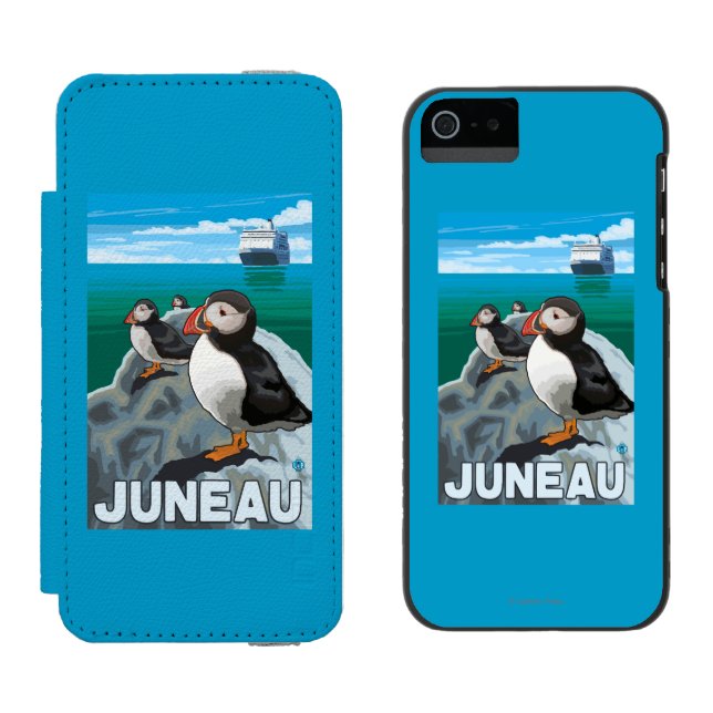Papageientaucher u. Kreuzschiff - Juneau, Alaska Incipio iPhone Geldbeutel-Hülle (Seite an Seite)