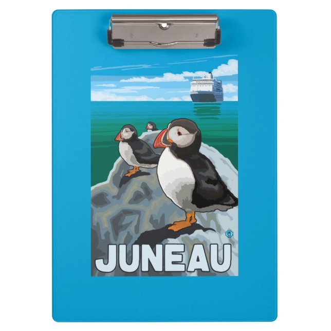 Papageientaucher u. Kreuzschiff - Juneau, Alaska Klemmbrett (Vorderseite)
