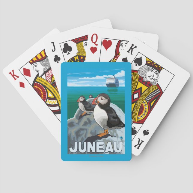Papageientaucher u. Kreuzschiff - Juneau, Alaska Spielkarten (Rückseite)