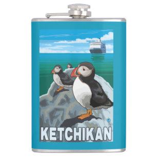 Papageientaucher u. Kreuzschiff - Ketchikan, Flachmann