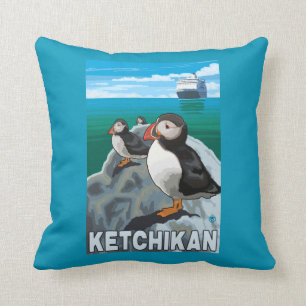 Papageientaucher u. Kreuzschiff - Ketchikan, Kissen