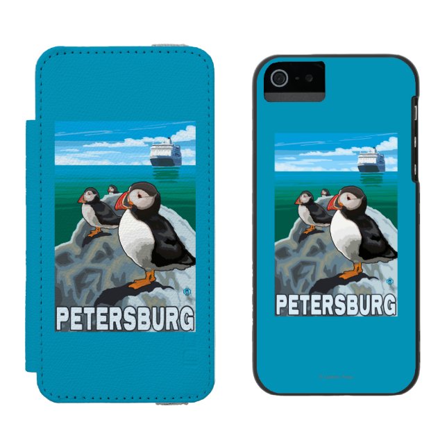 Papageientaucher u. Kreuzschiff - Petersburg, Incipio iPhone Geldbeutel-Hülle (Seite an Seite)