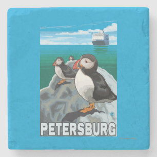 Papageientaucher u. Kreuzschiff - Petersburg, Steinuntersetzer