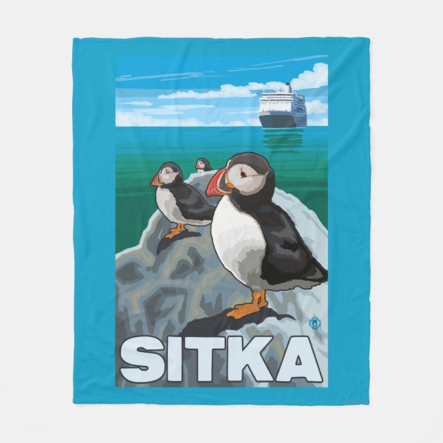 Papageientaucher u. Kreuzschiff - Sitka, Alaska Fleecedecke (Vorderseite)