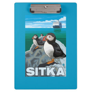 Papageientaucher u. Kreuzschiff - Sitka, Alaska Klemmbrett