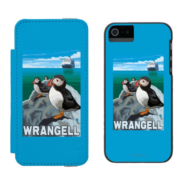 Papageientaucher u. Kreuzschiff - Wrangell, Alaska Incipio iPhone Geldbeutel-Hülle (Seite an Seite)