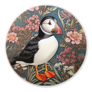 Papageientaucher und Strandnelken-Blumen William M Keramikknauf