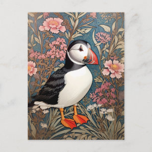 Papageientaucher und Strandnelken-Blumen William M Postkarte