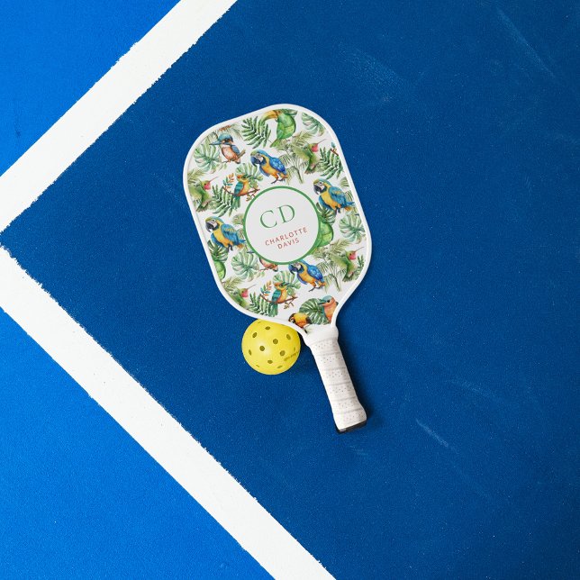 Papageienvögel: Monogramm Pickleball Schläger (Von Creator hochgeladen)