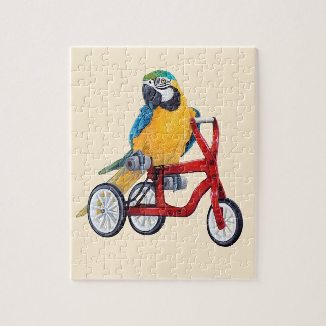 PapageiMacaw auf Dreiradfahrrad (Vertikal)