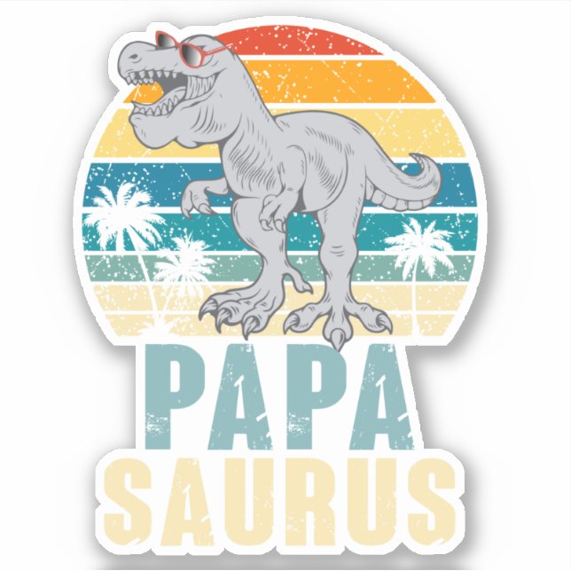 Papasaurus Dinosaur Retro Sunset Tropischer Vater Aufkleber (Vorderseite)