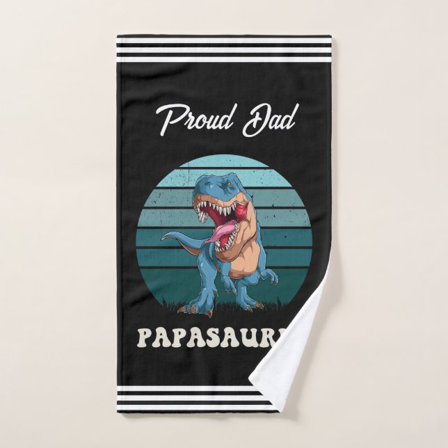 Papasaurus Dinosaure drôle sur Green Retro Sunset (Serviette à main)