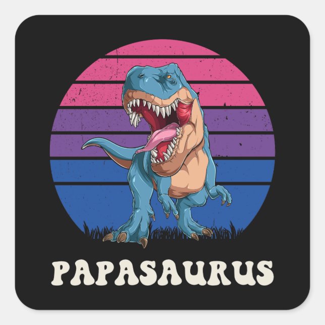 Papasaurus Funny Dinosaur auf der Bisexuellen Flag Quadratischer Aufkleber (Vorderseite)