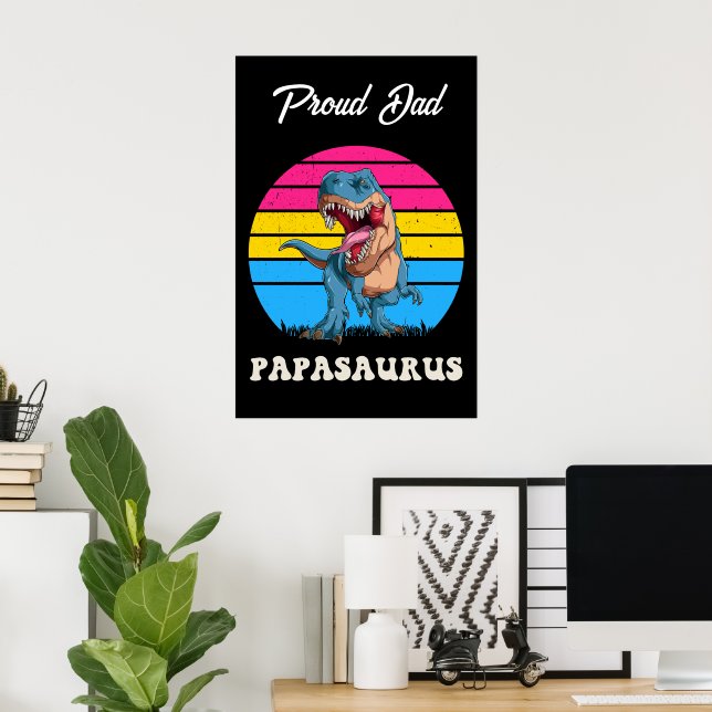 Papasaurus Funny Dinosaur auf der Pansexual Flag S Poster (Heimbüro)