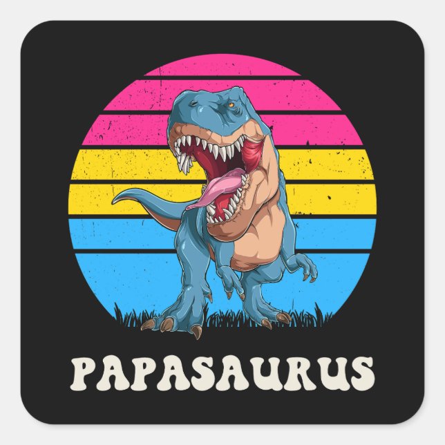 Papasaurus Funny Dinosaur auf der Pansexual Flag S Quadratischer Aufkleber (Vorderseite)
