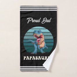 Papasaurus Funny Dinosaur auf grünem Retro-Sonnenu Badhandtuch Set