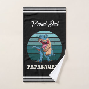 Papasaurus Funny Dinosaur auf grünem Retro-Sonnenu Badhandtuch Set