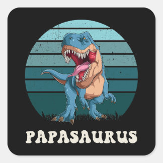 Papasaurus Funny Dinosaur auf grünem Retro-Sonnenu Quadratischer Aufkleber