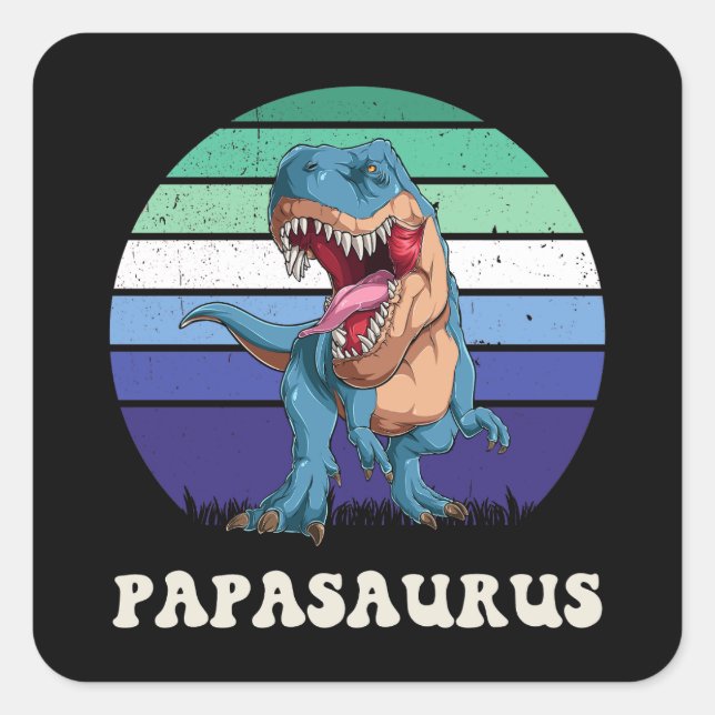 Papasaurus Funny Dinosaur über die Schwulenflagge Quadratischer Aufkleber (Vorderseite)