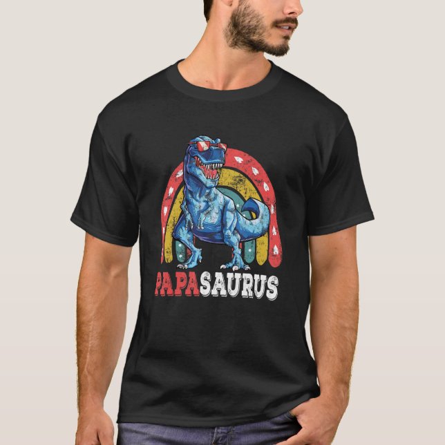 Papasaurus Rex Rainbow Papa Saurus Familie Matchin T-Shirt (Vorderseite)