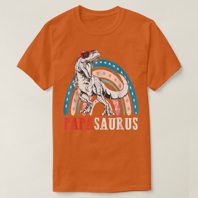 Papasaurus T Rex Dinosaur Papa Saurus Rainbow Fath T-Shirt (Design vorne)