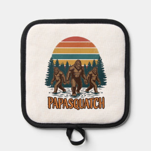 Papasquatch Bigfoot Vintage Sonnenuntergang Vektor Topflappen