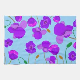 Papaver Poppy Lilac auf blassblauem Hintergrund Geschirrtuch
