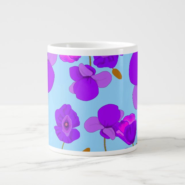 Papaver Poppy Lilac auf blassblauem Hintergrund Jumbo-Tasse (Vorderseite)