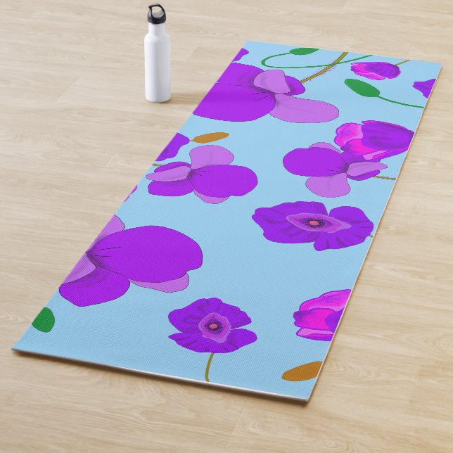 Papaver Poppy Lilac auf blassblauem Hintergrund Yogamatte (Beispiel)