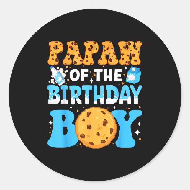 Papaw Of The Birthday Boy Milk And Cookies 1st Bir Runder Aufkleber (Vorderseite)