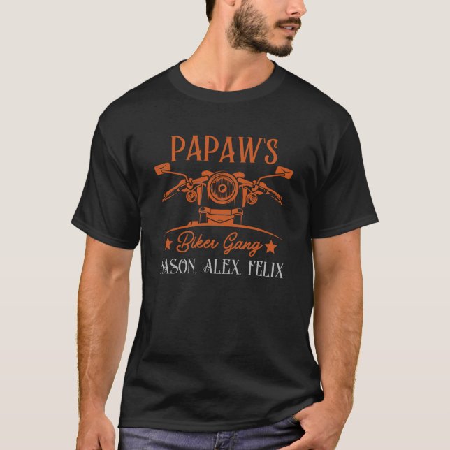 Papaw's Biker Gang Personalisierte Grandkid-Namen T-Shirt (Vorderseite)