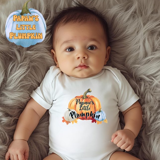 Papaw's Little Plumpkin Niedlich Plump Baby Herbst Strampler ("Papaw's Little Plumpkin" Funny fall pun on colorful watercolor pumpkins baby boy's bodysuit)