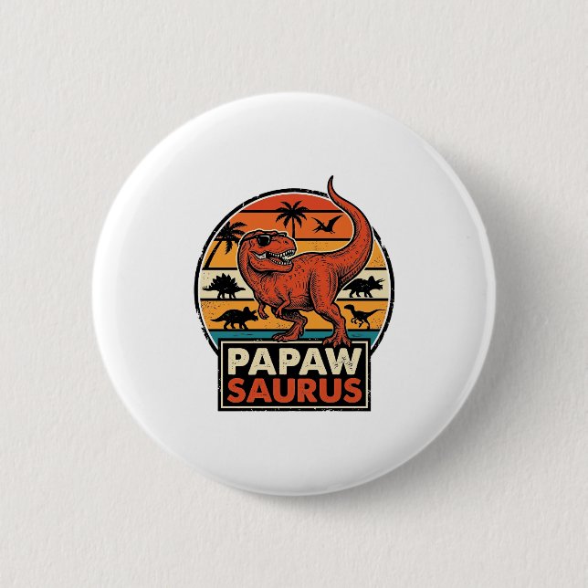Papawsaurus Retro-Dinosaur-Sonnenuntergangs-Vektor Button (Vorderseite)