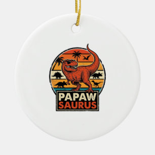 Papawsaurus Retro-Dinosaur-Sonnenuntergangs-Vektor Keramik Ornament