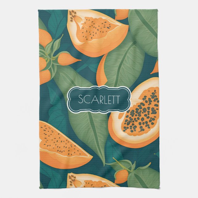Papaya Floral Personalisiertes Muster Geschirrtuch (Vertikal)