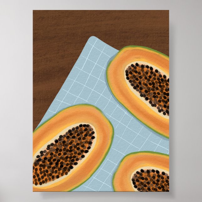 Papaya Fruit Illustration - Tropical Boho Kitchen Poster (Vorne)
