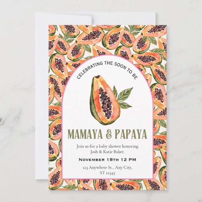 Papaya Fruit Watercolor Babydusche Einladung (Vorderseite)