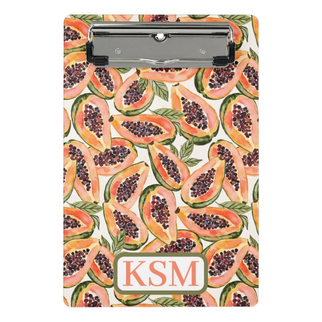 Papaya Fruit Watercolor Monogram Mini Klemmbrett (Vorderseite)