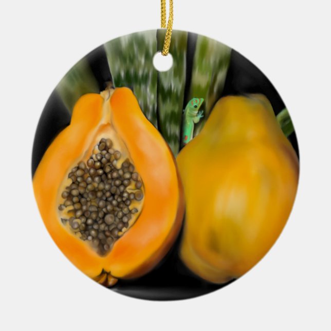 Papaya Gecko Keramik Ornament (Vorne)