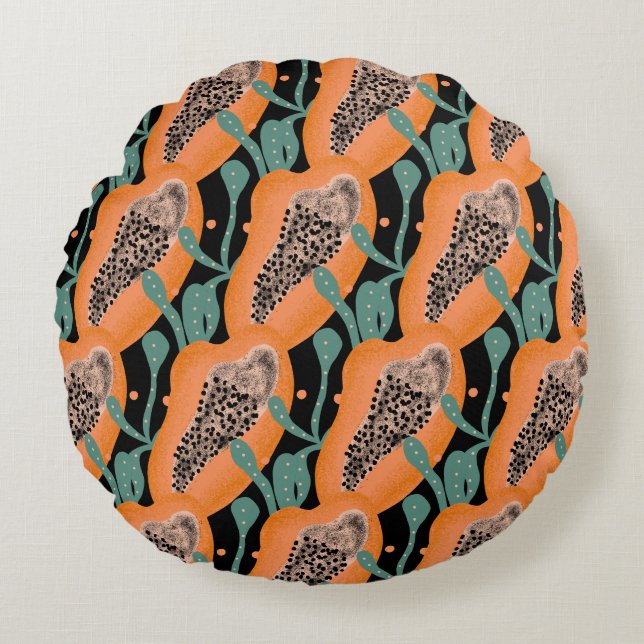 Papaya Hand Tropical Frucht Abstraktes Muster Rundes Kissen (Vorderseite)
