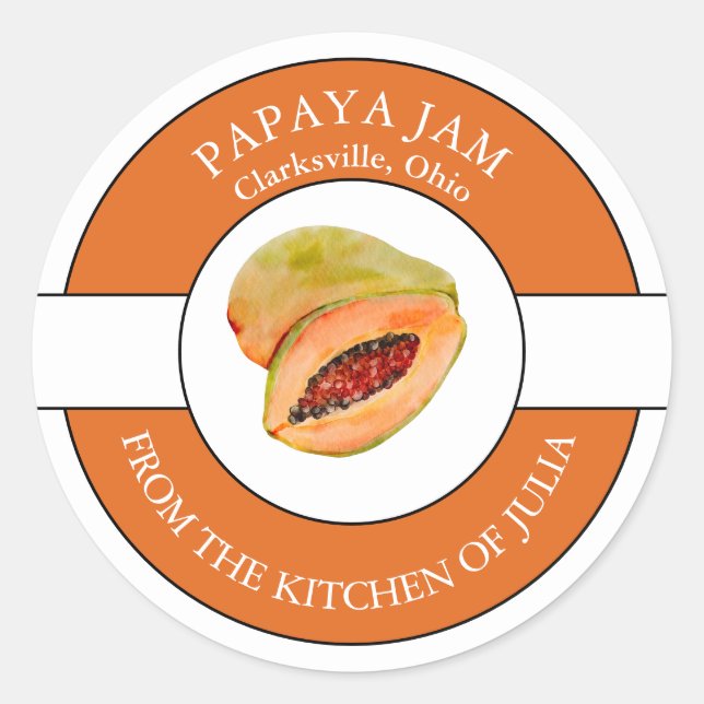 Papaya Jam Label Runder Aufkleber (Vorderseite)