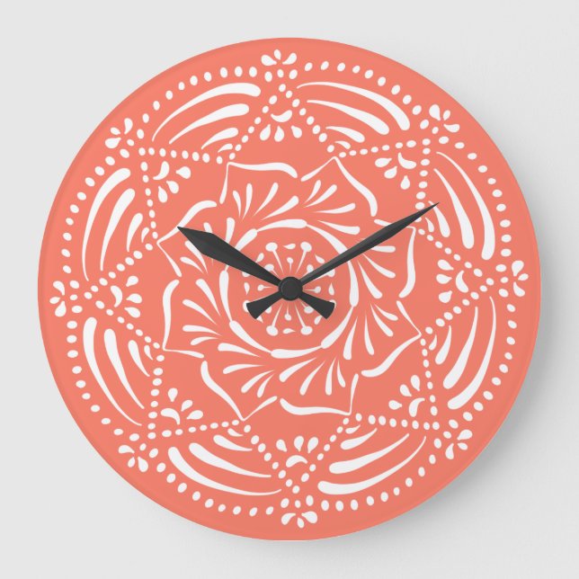 Papaya Mandala Große Wanduhr (Vorderseite)