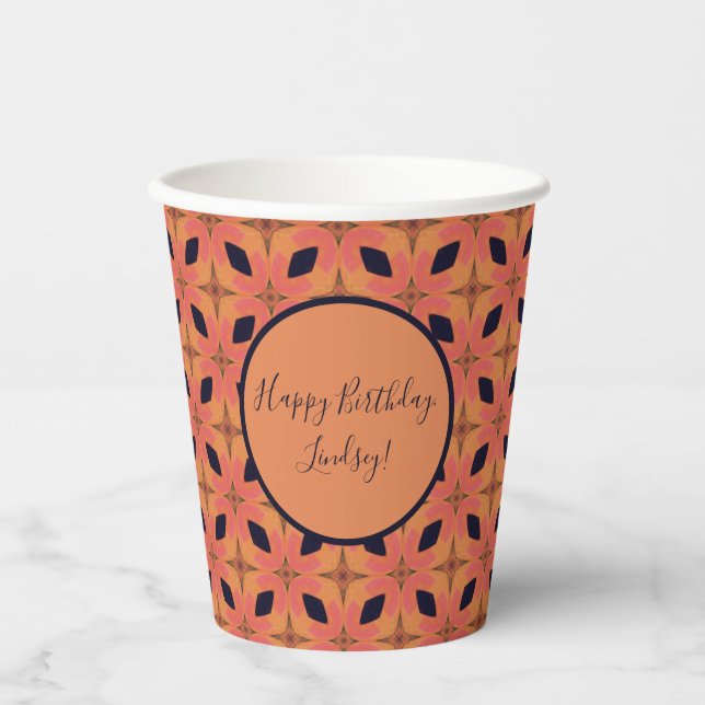 Papaya Orange und Black Retro tropisches Muster Pappbecher (Vorderseite)
