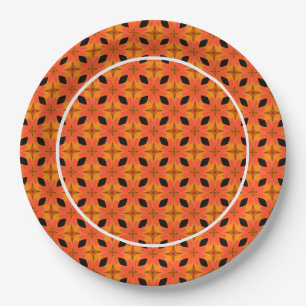 Papaya Orange und Black Tropical Pattern Pappteller