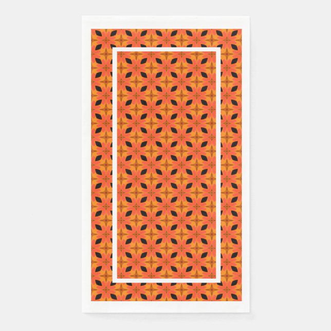 Papaya Orange und Black Tropical Pattern Serviette (Vorderseite)
